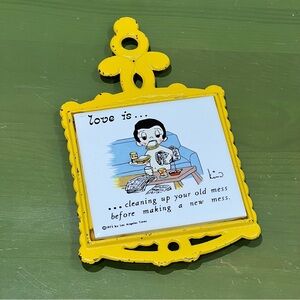 Vintage 1972 “Love Is…” Yellow Ceramic Tile Trivet – Kim Casali Cartoon